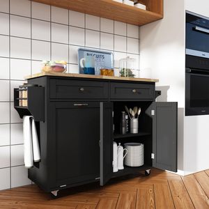 Armoire à déchets de <span class=keywords><strong>cuisine</strong></span> inclinable, capacité de 10 gallons, îlots de rangement, chariots mobiles avec plateau en bois de caoutchouc pour salle à manger - Product Image 2