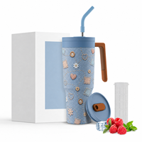 Gobelet isotherme Hong Ling 40 oz avec poignée, couvercle et paille, en acier inoxydable à double paroi, pour café et voyage