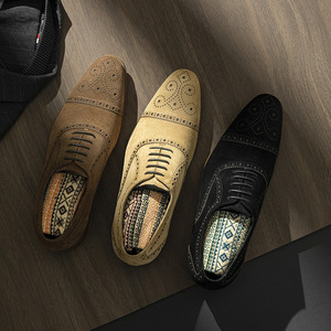 Chaussures en cuir pour hommes, style rétro, décontractées, formelles, en cuir véritable givré, chaussures Oxford trois pièces - Product Image 3