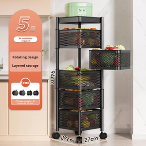 Carrito de Cocina Móvil Multifuncional de Metal Estante Organizador Vertical Giratorio para Frutas y Snacks con Cesta Cuadrada - Product Image 5