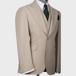 Uomini su misura <span class=keywords><strong>Beige</strong></span> marrone chiaro avorio 3 pezzi sartoriale da sposa marrone chiaro smoking da uomo Slim Fit gilet pantalone abito da ballo marrone chiaro - Product Image 3