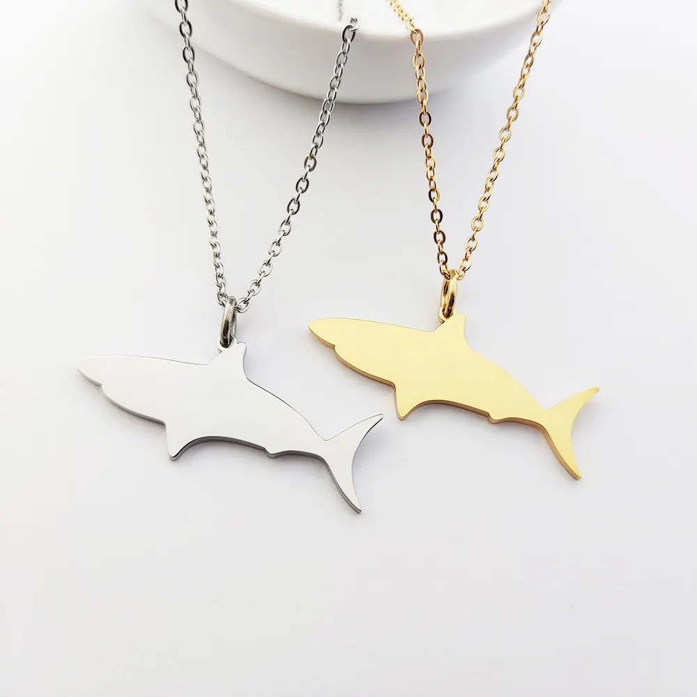 Novelty Jaws Necklace Silver Shark Charm Necklace Stainless Steel Big Shark Pendant Necklace Marine Jewelry For Sea Animal Lover