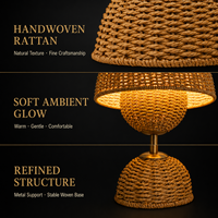 Lampe de table LED sans fil de luxe en bambou et fer, rechargeable par USB, avec contrôle tactile moderne et CRI 90 élevé, idéale pour les mariages