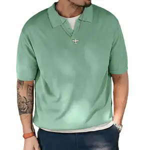 New Arrival Fashion Retro Polo T-Shirt Loose Knitted Short Sleeved Plain Color Casual V-Collar Polo T Shirts