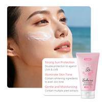 Crème solaire hydratante OEM à indice de protection élevé : bloque les rayons UV ; Crème hydratante et éclaircissante à la fleur de cerisier : nourrit la peau