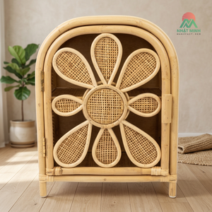 Armoire enfant en rotin Nhat Minh avec design floral et dessus arqué, rangement écologique pour chambre d'enfant - Product Image 3