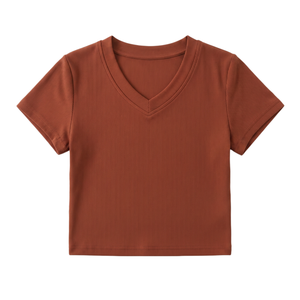 เสื้อครอปคอวี แขนสั้น ผ้าริบ ยืดหยุ่น กระชับรูปร่าง สีดำล้วน สำหรับผู้หญิง สไตล์สตรีทแวร์ Y2K ขายส่ง - Product Image 3