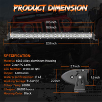 Barre lumineuse LED 20 LED, simple rangée, 60W, 12V, faisceau combiné spot et large pour UTV, camions et véhicules tout-terrain