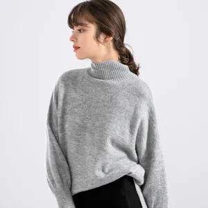 Suéter de gola alta lisa para mulheres, mais novo pulôver de malha, merino, inverno 100%
