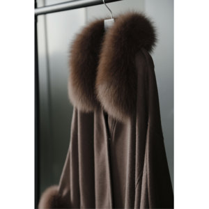 Luxury Women's Cashmere Poncho <strong>Coat</strong> with Fox Fur Trim | <strong>Winter</strong> Warm Wool Blend <strong>Cape</strong> | Elegant Faux Fur Shawl Inverno Pele Poncho - Product Image 2