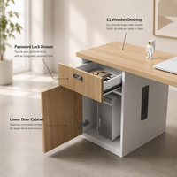Bureau informatique moderne extensible pour un seul utilisateur avec tiroir à serrure à combinaison et armoire de rangement latérale – Table de travail pour employé de bureau à domicile
