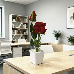 Bonsái Artificial de Dos Rosas con Perlas en Maceta, Flor Artificial Realista Hecha a Mano para Regalo del Día de San Valentín, Decoración para Cena a la Luz de las Velas - Product Image 3