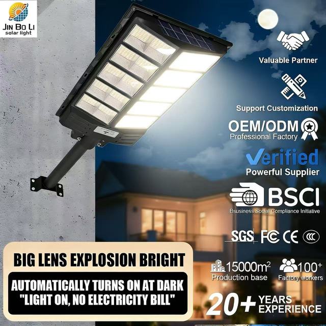 High Brightness IP65 Solar Street Light LED Human Body Induction Road Outdoor Garden Light with 5-Year Warranty