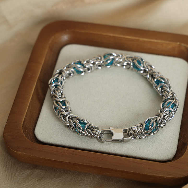 Full-Zircon Cuban Chain Titanium Steel Mens Bracelet