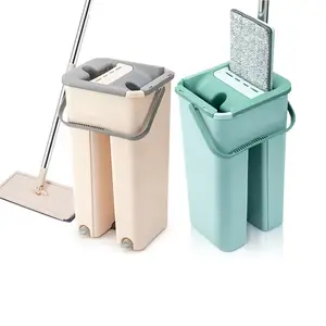 WONDERFUL Floor Mop Set Cleaning Mop And Bucket Free Hand Washing Microfiber Cleaning Flat Squeeze Magic Wooden Floor Lazy Mop