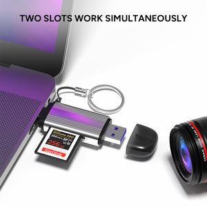 USB <span class=keywords><strong>2</strong></span> trong <span class=keywords><strong>1</strong></span> đầu đọc thẻ đầu vào Loại C và USB một <span class=keywords><strong>2</strong></span> chọn <span class=keywords><strong>1</strong></span> TF SD 3.0 104 MB/giây Hai khe cắm làm việc đồng thời nhôm nhà ở - Product Image 5