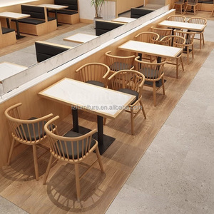 Fast Food Oak Booth Benches Sofa Coffee Shop square Commercial Cafe Wood <b>Restaurant</b> Furniture Table and Chair Booth Seating <b>Set</b> - Product Image 2