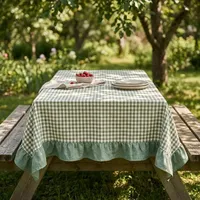 Nappe en coton pur à carreaux vert sauge Shanlian, avec volants, pour décoration de cuisine rustique, style campagne française, taille et couleurs personnalisables