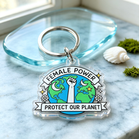 Porte-clés en acrylique personnalisé en gros, transparent, imprimé, avec message 'Female Power', breloque de sac, lettres personnalisées, thème féminisme