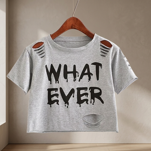 T-shirts décontractés pour femmes 100 % coton, écologiques, tricotés, coupe oversize, longueur standard, à manches courtes, imprimé perforé, séchage rapide, respirants - Product Image 3