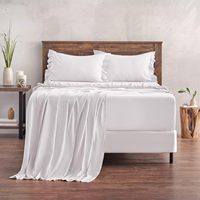 Ensemble de draps en microfibre douce à double brossage, style shabby chic, ourlet à volants, uni - Drap housse, drap plat et 2 taies d'oreiller, ensemble 4 pièces