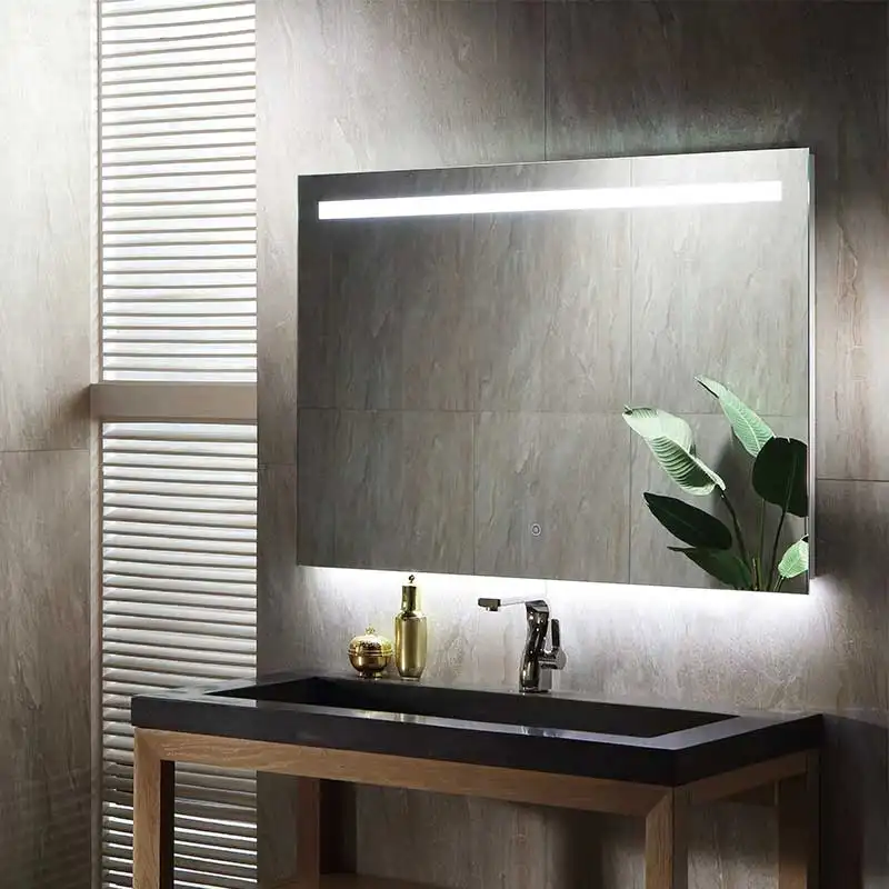 KBM-1005 사용자 정의 유럽 현대 호텔 투명 직사각형 LED 욕실 스마트 거울 Led 빛 실버 유리 거울