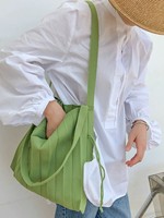 Plissierte Strick-Tragetasche im Miyake-Stil Ästhetische Stricktasche Faltbare Schultertasche Farbblock-Einkaufstasche Wiederverwendbar Großhandel Mengenrabatt