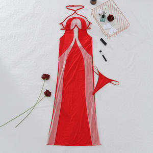 فستان نسائي مثير من خلال فستان طويل 2 طقم رقبة رقبة فستان ضيق مع سروال داخلي متطابق لحفلات النادي والليل - Product Image 6