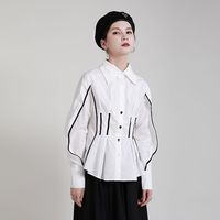 Printemps 2022 nouvelle chemise Vintage française Patchwork couleur blanche chemise Slim Design Sense Blouse à manches longues femme 2280