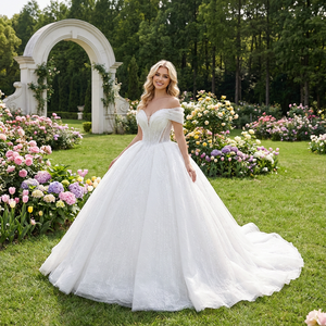 Robe de mariée de bal princesse Dy6988, couleur bonbon, florale, scintillante, perlée, à sequins, en dentelle, de luxe, avec cristaux, pour mariée - Product Image 1