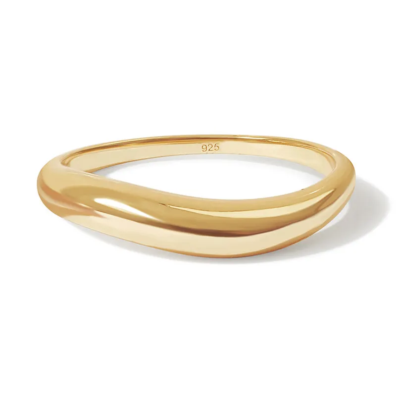 Milskye Sprankelende Klassieke Meisjes 18K Goud Vermeil Wave Eenvoudige Sterling Zilveren Ring