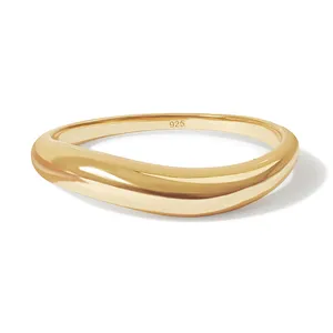 Milskye Sparkling Classic Girls 18k Gold Vermeil Wave Simple Sterling Silver Ring