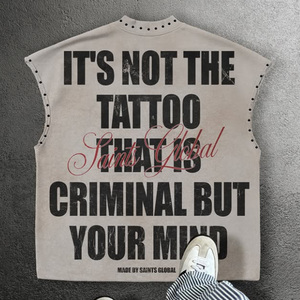 Gilet Oversize Senza Maniche in <span class=keywords><strong>Cotone</strong></span> Morbido Pesante 280 GSM con Strass, Vestibilità Boxy Cropped Personalizzata, Collo Rotondo, Stile Gym - Product Image 2