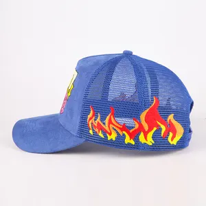 Gorra de camionero de ante con logotipo bordado 3d, malla personalizada de alta calidad, 5 paneles