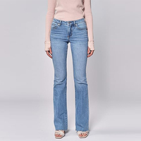 Jean évasé bleu taille mi-haute pour femme, coupe bootcut, respirant, lavable, vintage, super extensible, délavage classique, avec logo à la taille, idéal pour l'été
