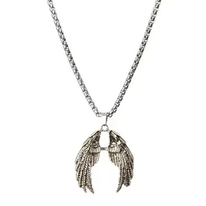 Wholesale Punk Men's Titanium Steel Wing Dragon Crystal Pendant Necklace Stainless Steel Link Chain Winged Women Fashion Jewelry