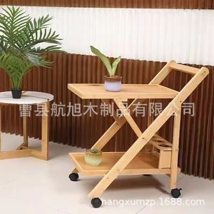 Bamboo Hotel <b>Trolley</b> <b>Foldable</b> With 4 Swivel Casters Minimalist Design For Living Room And Beverage Service - Product Image 1