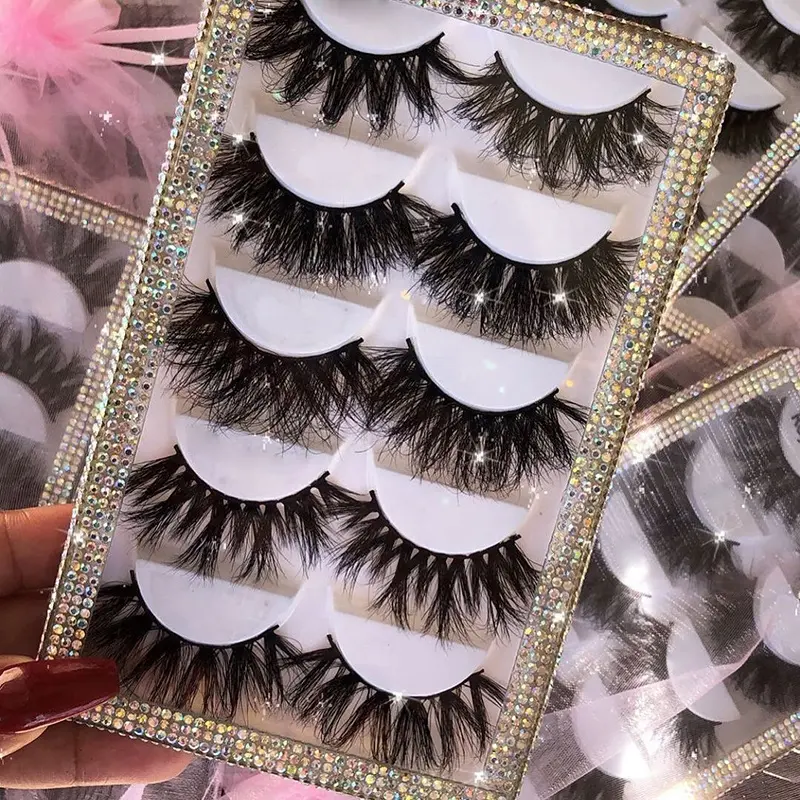 Wholesale private label eye lashes 3d mink 25mm false strip eyelashes with customized packaging own brand box