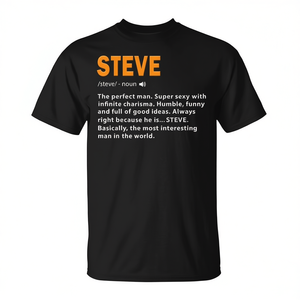 T-shirt imprimé en sérigraphie Steve Definition, noir, en coton, à manches courtes, col rond, cadeau amusant pour papa, mari, anniversaire - Product Image 2