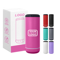 Refroidisseur de canettes intelligent en acier inoxydable à double paroi, isotherme, fin et droit, 4-en-1, 16 oz, avec haut-parleur et logo personnalisé, finition thermolaquée