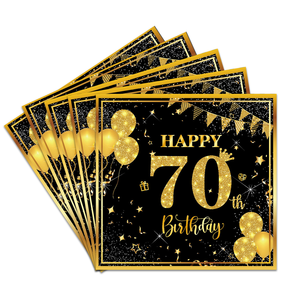 Servietten zum 70. Geburtstag, Einweg-Papier, Schwarz-Gold Partydekoration, Tischgeschirr, 20 Papier-Partydekorationen - Product Image 2