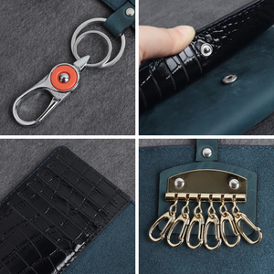Genuine Leather Key Case Keychain Key <b>Wallet</b> Cowhide Key <b>Holder</b> <b>Wallet</b> Pouch Car Interior Accessories Id Card <b>Holder</b> - Product Image 6