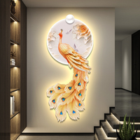 Peinture décorative d'entrée LED avec lumières, art mural paon pour couloir, allée, atmosphère moderne et raffinée