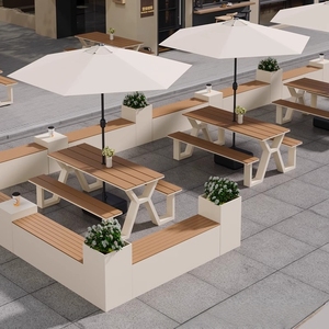 Juego de muebles de exterior de madera y plástico integrado de diseño moderno, paraguas cuadrado, Red de ocio, uso en tienda de té con leche para patios de parques - Product Image 4