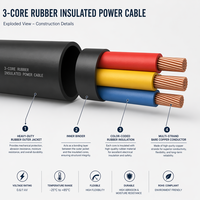 Cable de Alimentación de 3 Núcleos con Aislamiento de Goma de 250V, Conductor de Cobre de 1.5-240 mm², Cable de Suministro Eléctrico Subterráneo Industrial