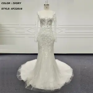 Young Style Heavy Beading Bling Mermaid Wedding Gown Long Sleeve Robe De Mariage Mode 2023 Bridal Dress