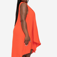 Femmes été décontracté fête orange brûlé sans manches col en v ourlet irrégulier devant drapé grande taille en mousseline de soie longues robes courbes