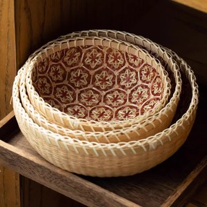 Handmade Rattan Woven <b>Baskets</b> Round Traditional <b>Storage</b> For Fruit Steamed Buns Wedding Decorations - Product Image 4