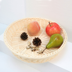 Cesta de Almacenamiento Ovalada de Plástico, Hecha a Mano, Imitación Ratán, Cesta Tejida para Exhibición de Frutas y Pan, Ecológica, Apilable, Organizadora - Product Image 3