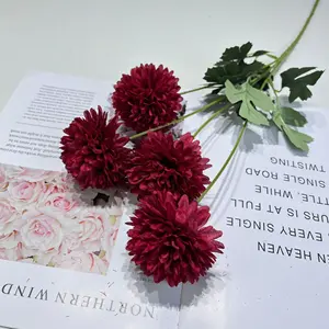 Chrysanthème artificiel en pompon à 4 têtes, économique et en gros, pour décoration <span class=keywords><strong>de</strong></span> mariage, Noël ou remise <span class=keywords><strong>de</strong></span> diplôme, fleur <span class=keywords><strong>de</strong></span> mariage - Product Image 6